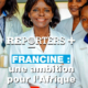 A group of people in white lab coats smile at the camera. The text overlay reads "Reporters +," "FRANCINE: an African ambition for the continent." The France 24 logo is displayed at the top right corner.