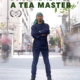 Film poster for "Japan, The Fight of a Tea Master" featuring the tea master standing confidently on a busy street, with a blurred crowd around him. He wears a headband, apron, and cross-armed pose amidst building facades and a clear sky in the background. Text includes film credits.